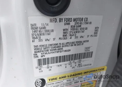 2015 Ford Expedition Xlt z USA, uszkodzony, nr VIN 1FMJU1HT5FEF15029